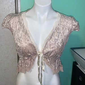 crushed velvet tie front crop top